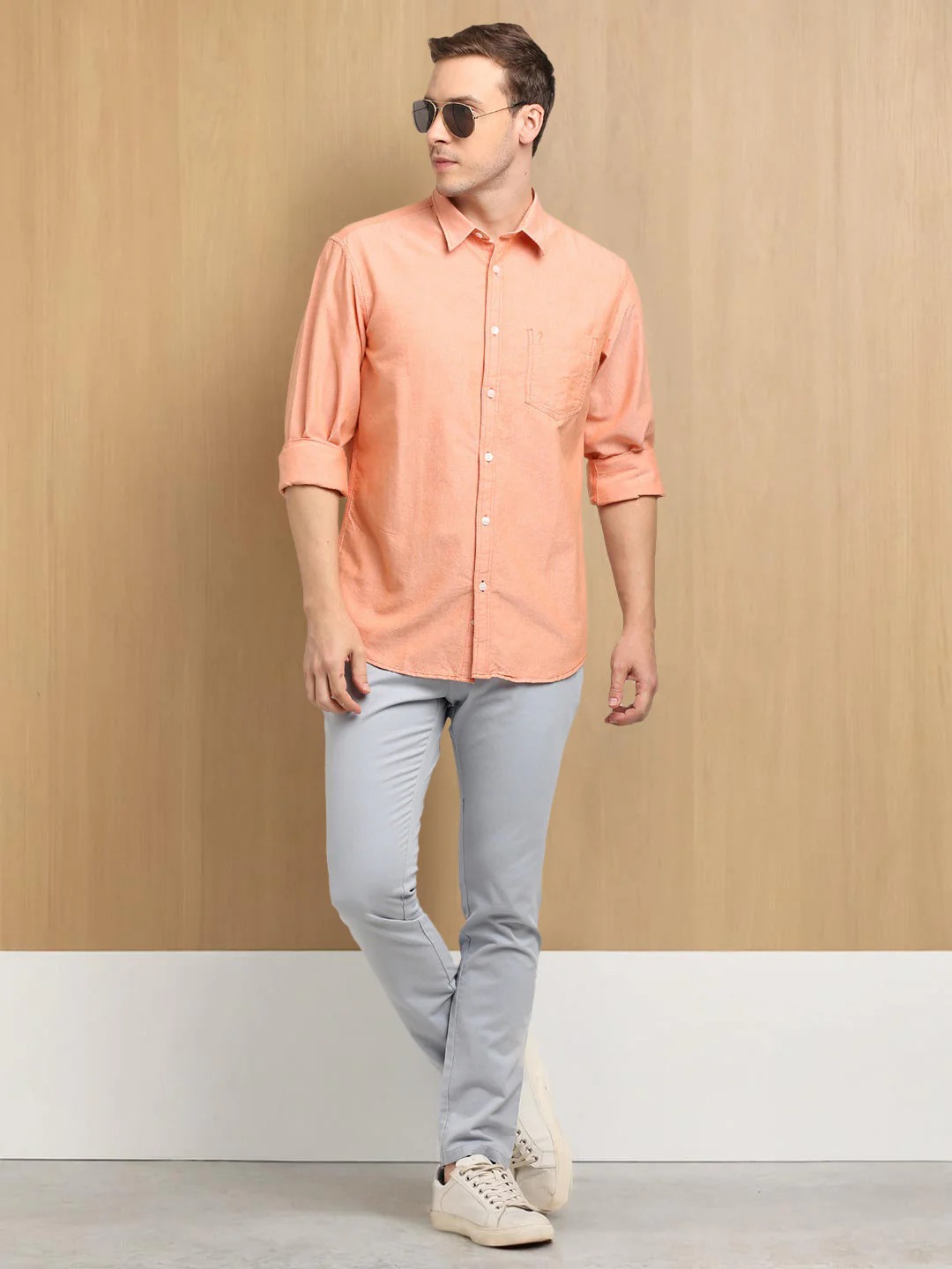 Indian Terrain Men's Regular Fit Full Sleeve Solid Orange Shirt